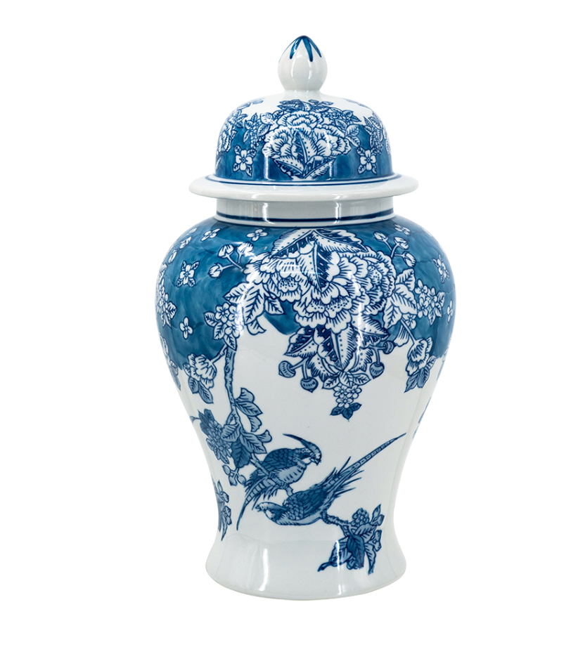 Flower and Bird Ginger Jar 8.5x15"