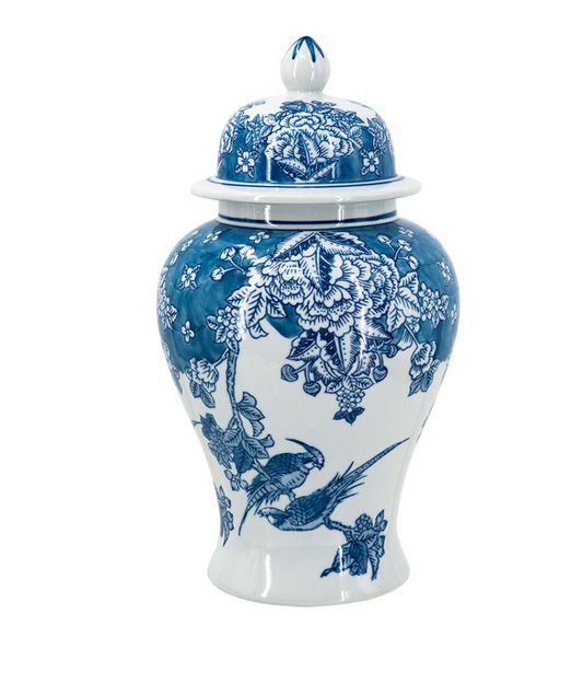 Flower and Bird Ginger Jar 8.5x15"