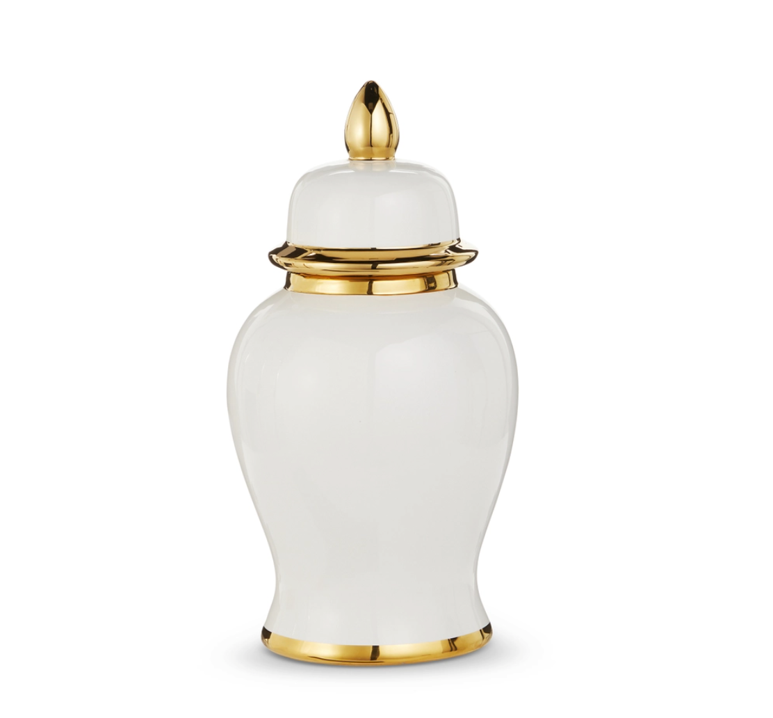 White and Gold Ginger Jar 14.5"h
