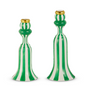 Green & White Candleholders Set/2 8.5"h & a10"h