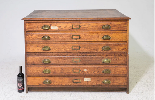 Brit Oak 6 Drawer Map / Blueprint Chest - 47.5x33x34.5"h