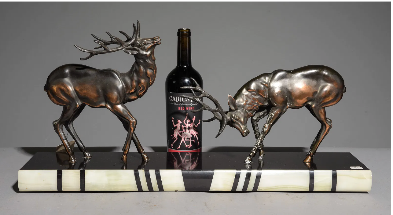 Art Deco Style Double Stag Statue  25.5 x 5.5 x 13"h