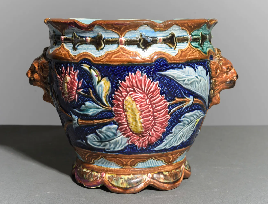 French Majolica Jardeniere 11.5x9.5x8.25:h