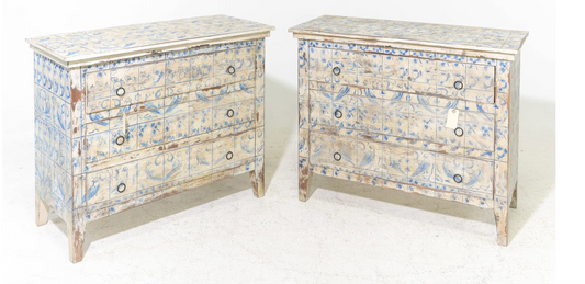 Pair of European Blue & White Chests 36.25x16x30