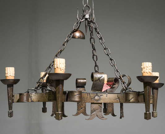French Iron 6 Light Chandelier 33x23"h