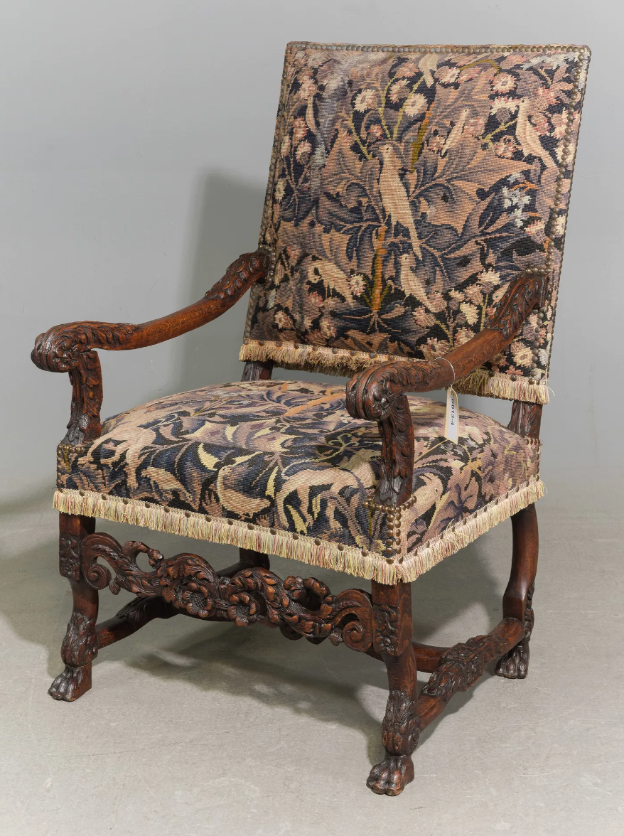 Renaissance Style Carved Oak Armchair 25x28x41"h