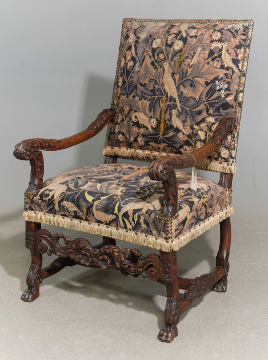 Renaissance Style Carved Oak Armchair 25x28x41"h