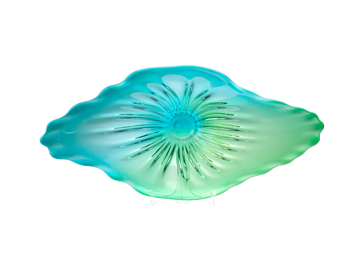 Turquoise Art Glass Plate 40.5x22x5"h