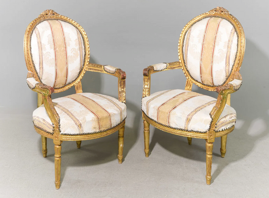 PAIR - French Louis XVI Arm Chairs 28x27.5x41"h