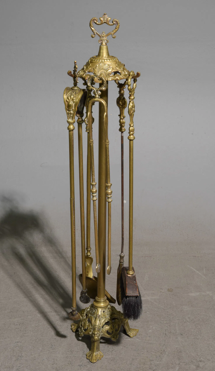 French Brass Fireplace Tools - 35"h