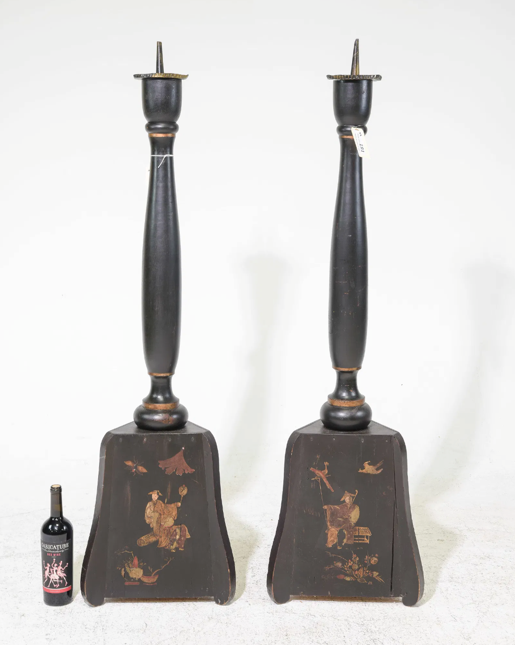 PAIR Vtg. Chinoiserie Candlestands 12x10x55"h
