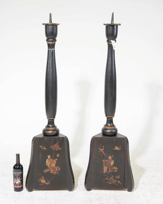 PAIR Vtg. Chinoiserie Candlestands 12x10x55"h