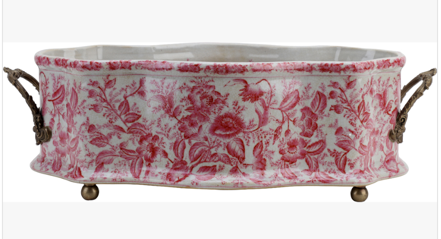 Pink Primrose Planter w/ Ormalu 22x11x7"h