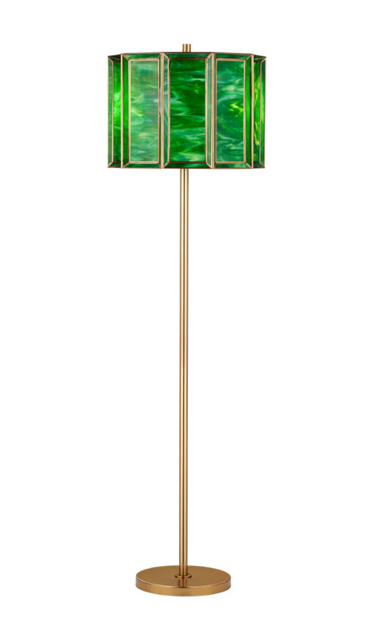 Green Glass Floor Lamp 18"d X 63"h