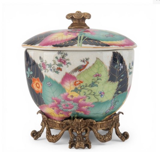 Tobacco Leaf & Ormolu Jar 5.5" x 4.5"