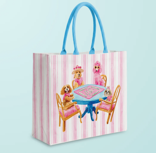 Dogs Playing Mahjong Tote Bag