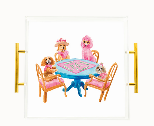 Dogs Playing Mahjong Tray 12x12"