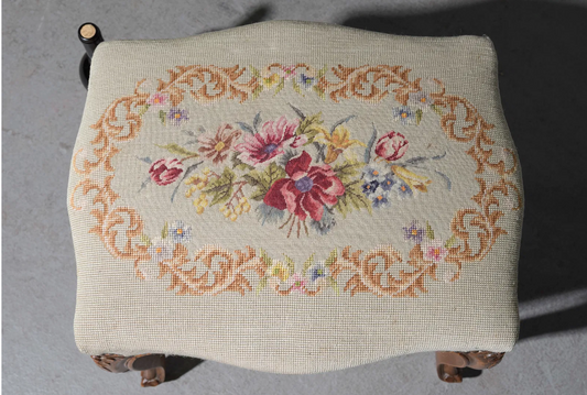 French Louis Style Needlepoint Stool 18.5x14x16"h