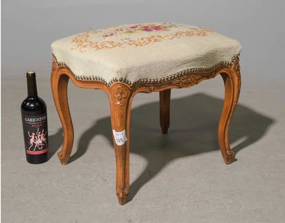 French Louis Style Needlepoint Stool 18.5x14x16"h