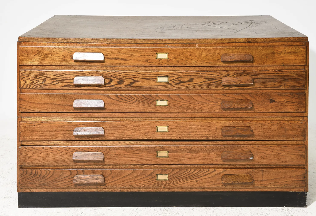 English Ant. Oak Map/Drafting Chest 56.5x35.5x36"h