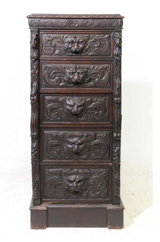 1800s Victorian Green Man Oak Chest 24x18x54"h
