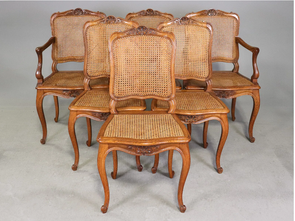 Set of 6 Caned Louis XV Dining Chairs
