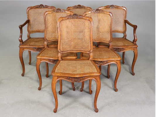 Set of 6 Caned Louis XV Dining Chairs