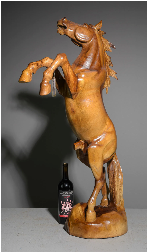 Rearing Stallion Carved Statue 39"h