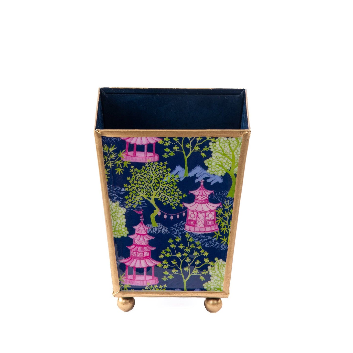 Garden Party Enameled Square Cachepot Planter: Navy & Lime / 4 inch