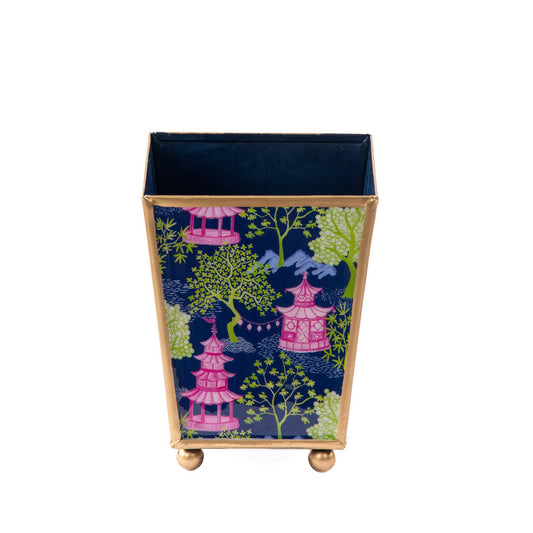 Garden Party Enameled Square Cachepot Planter: Navy & Lime / 4 inch