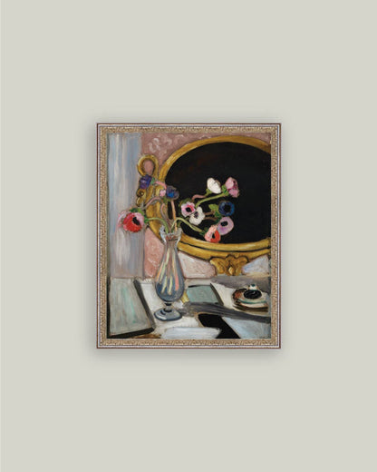Anemone and Mirror Framed Antique Art: 8x10