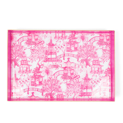 Garden Party Enameled Oliver Tray 8x12: White & Blue