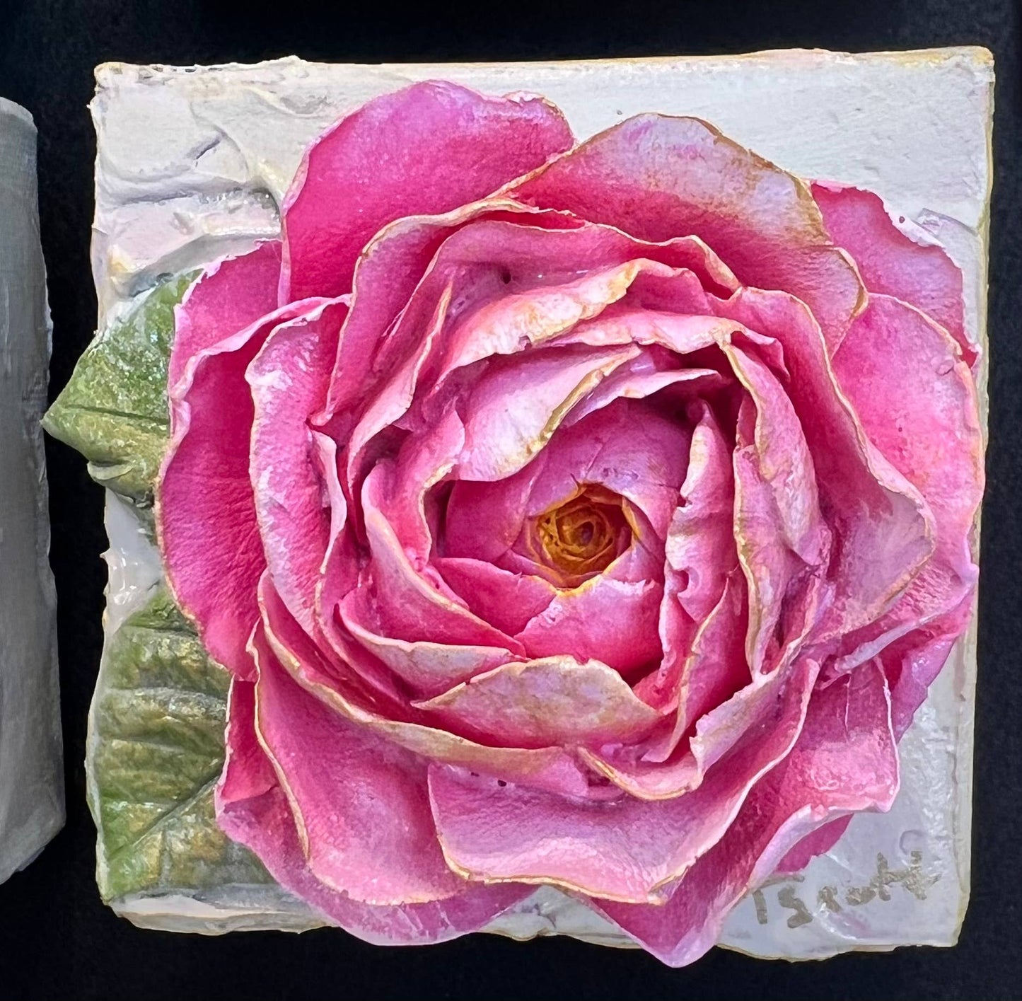 4X4 inch Rose Sculpted Artwork: Pink