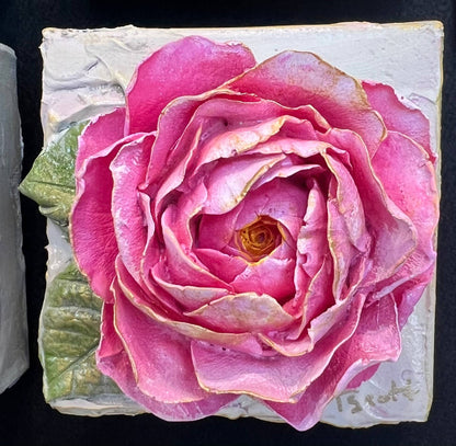 4X4 inch Rose Sculpted Artwork: Pink