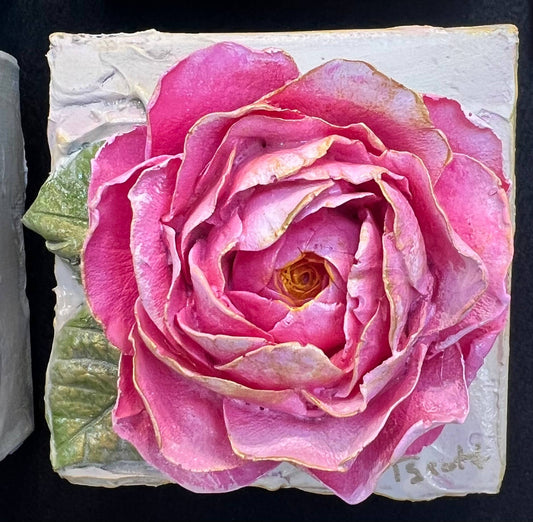 4X4 inch Rose Sculpted Artwork: Pink