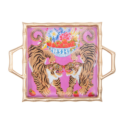 Tigers Enameled Chang Mai Tray 12x12
: Pink