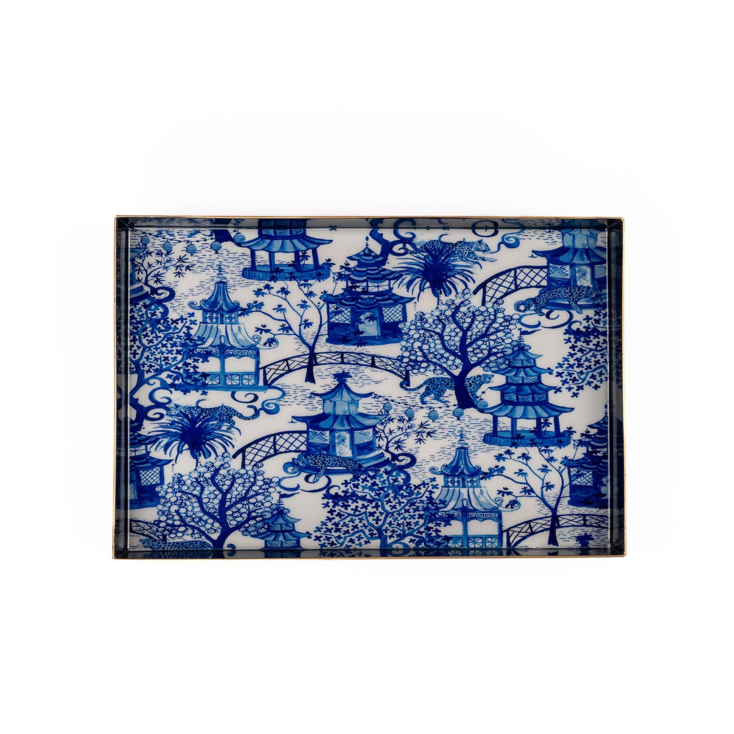 Garden Party Enameled Oliver Tray 8x12: White & Blue