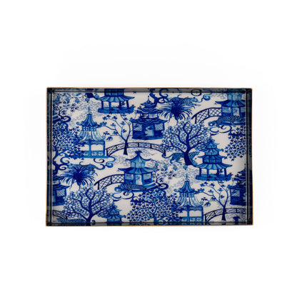 Garden Party Enameled Oliver Tray 8x12: White & Blue