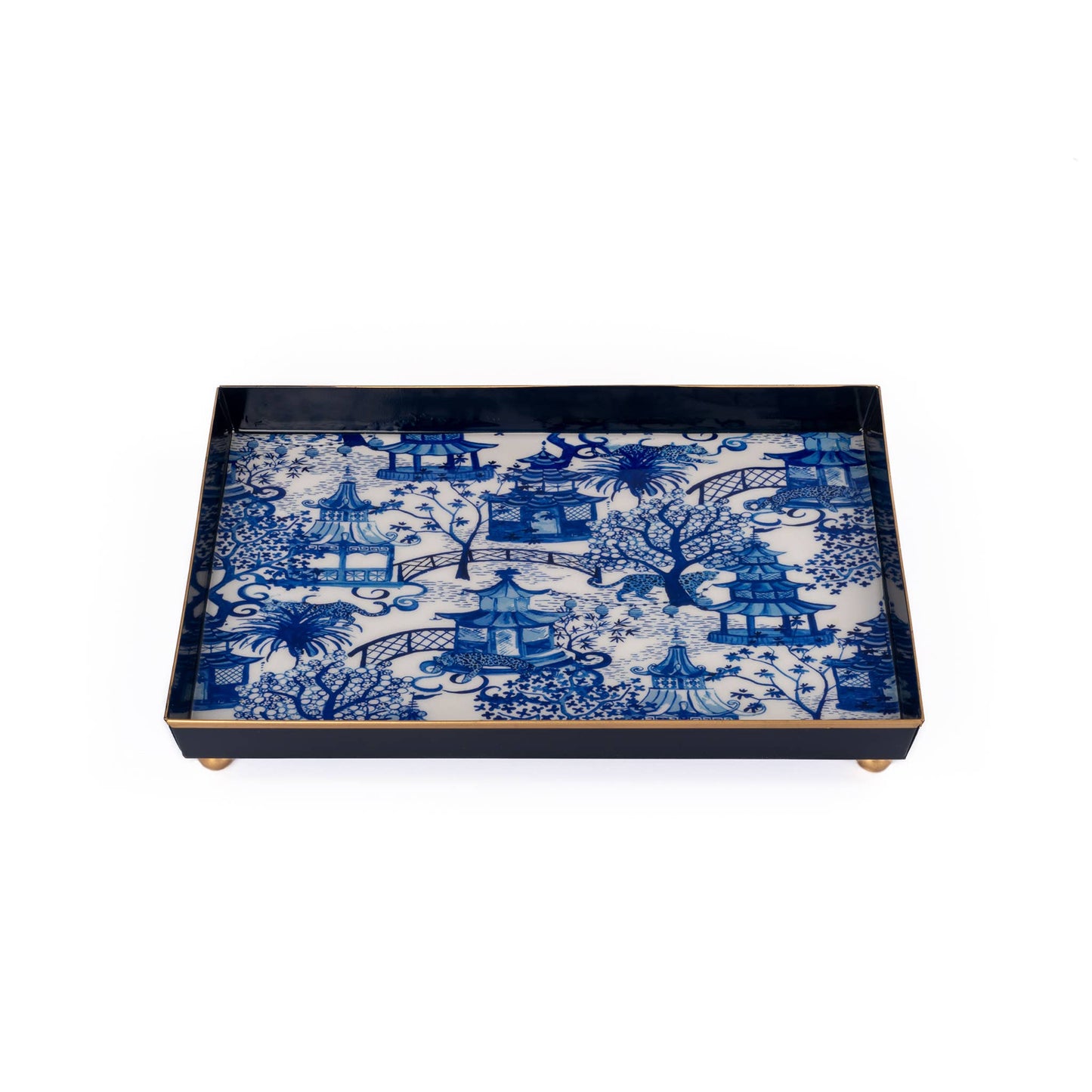 Garden Party Enameled Oliver Tray 8x12: White & Blue