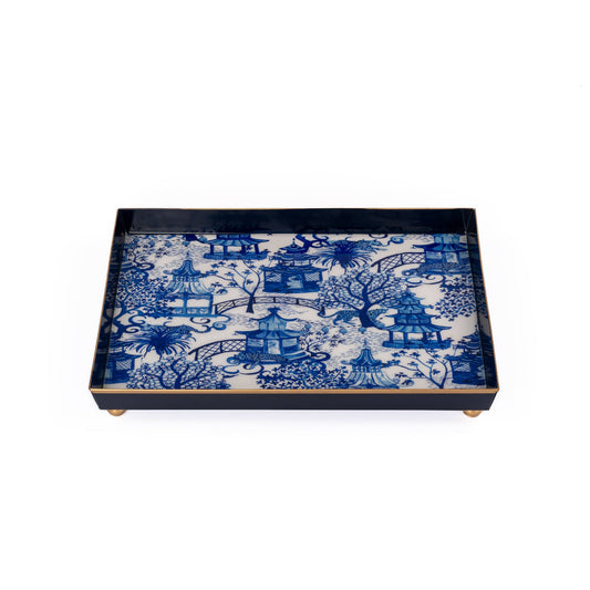 Garden Party Enameled Oliver Tray 8x12: White & Blue