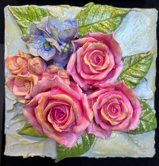 6X6 inch Rose Buds Sculpted Floral Bouquet Artwork