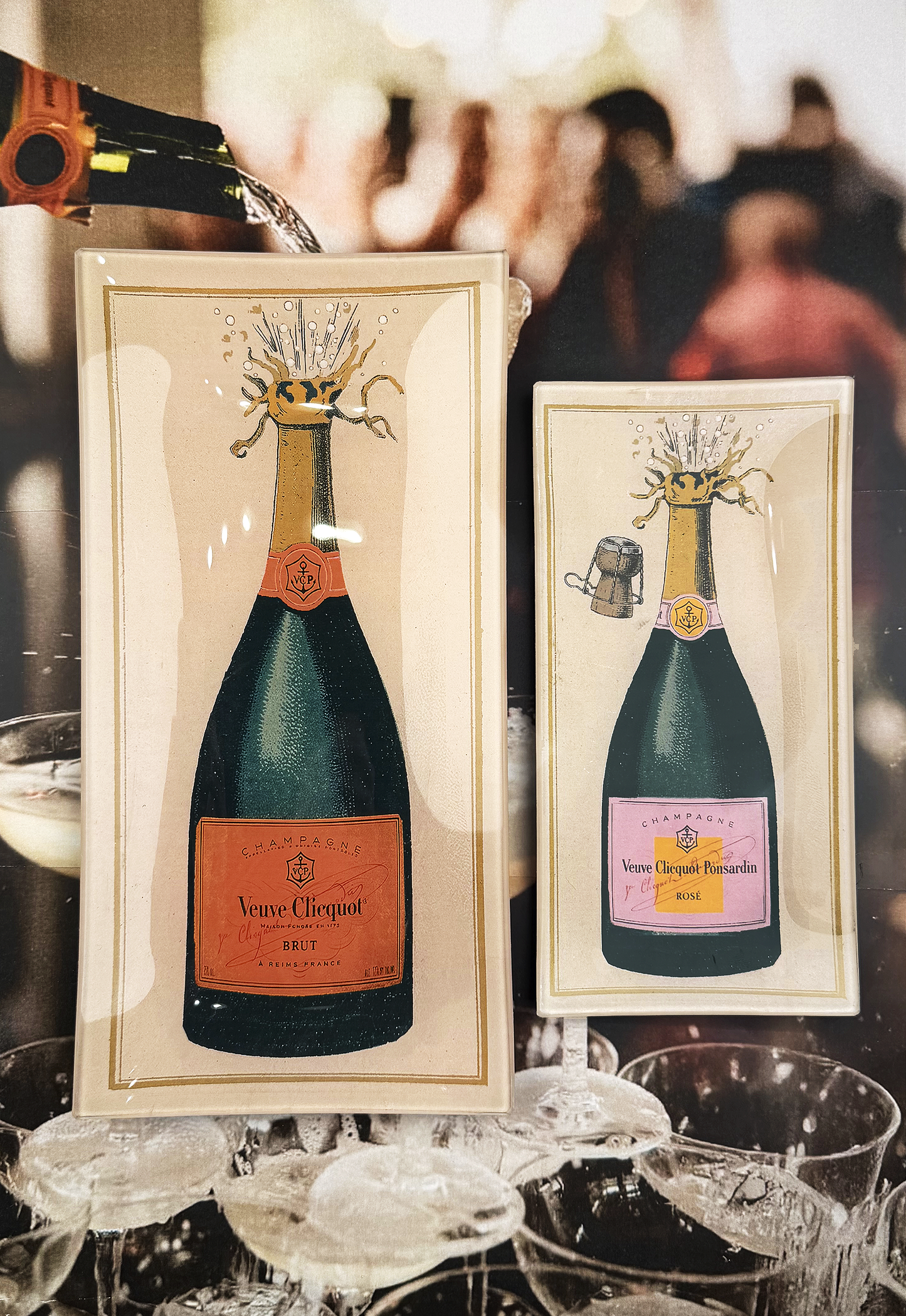 Veuve Clicquot Brut Champagne Glass Decoupage Tray: 4"x 9"