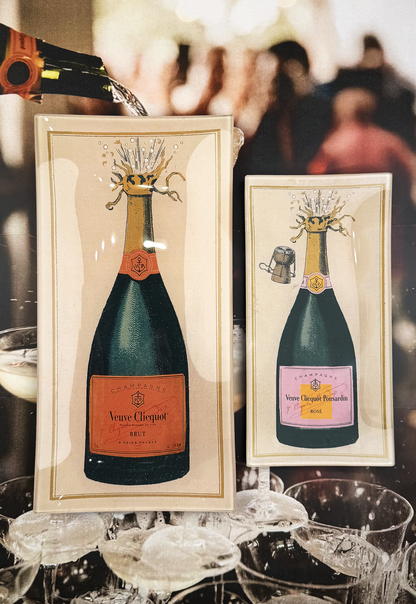 Veuve Clicquot Brut Champagne Glass Decoupage Tray: 4"x 9"