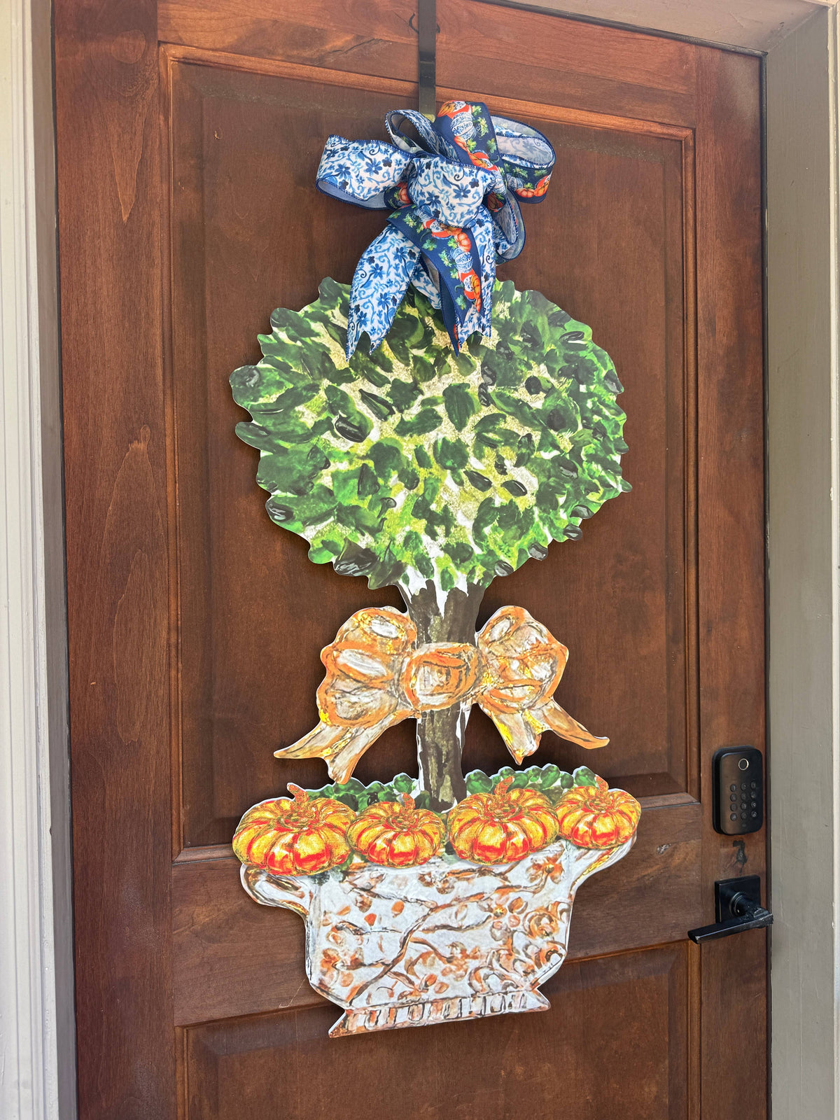 LARGE Designer PAIR of Chinois Pumpkin Topiary Door Hangers