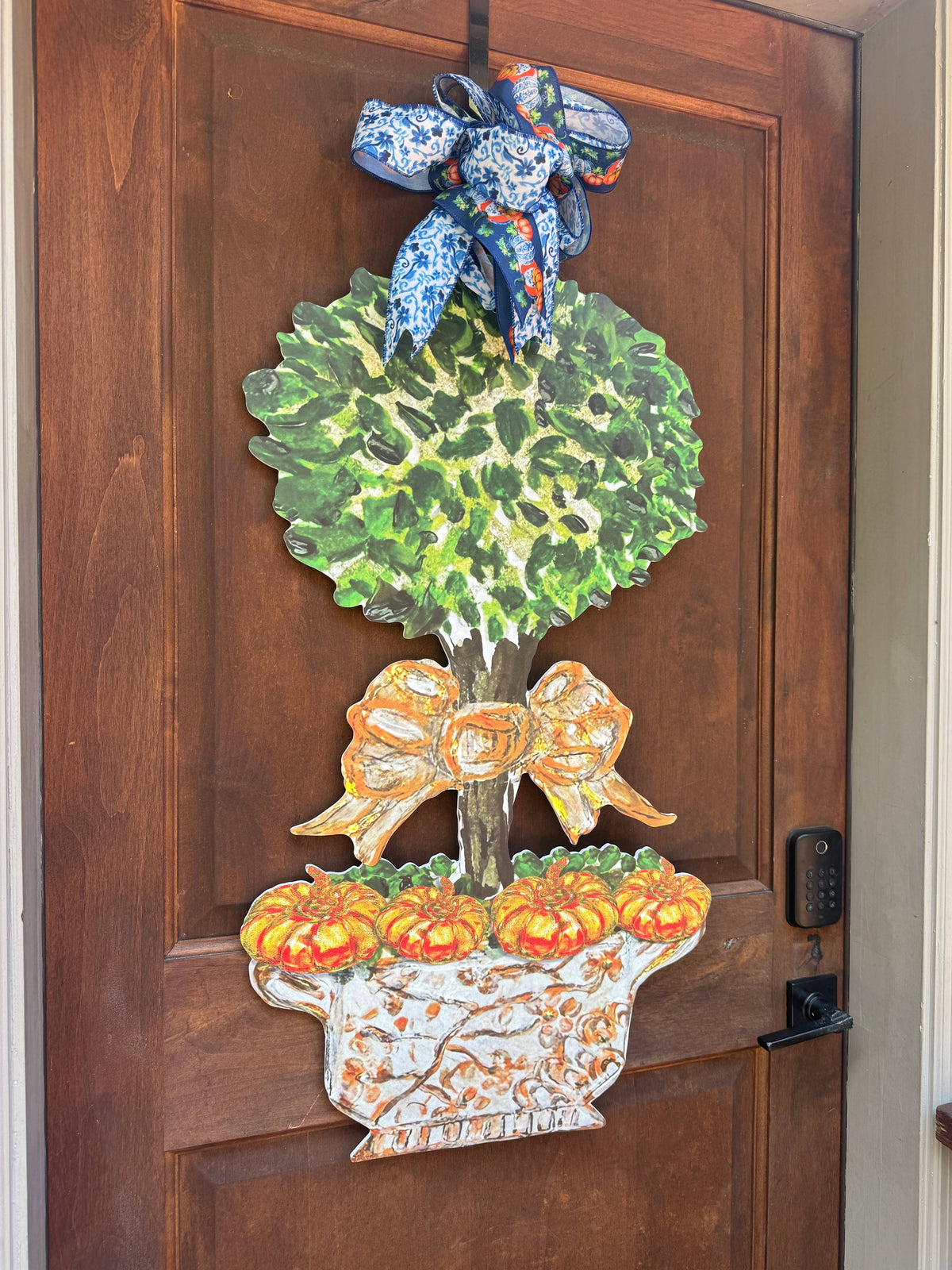 LARGE Designer PAIR of Chinois Pumpkin Topiary Door Hangers