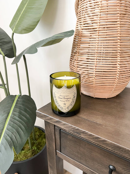 Recycled Dom P Bottle - Vintage Label Candle: Amber/Sandalwood/Leather