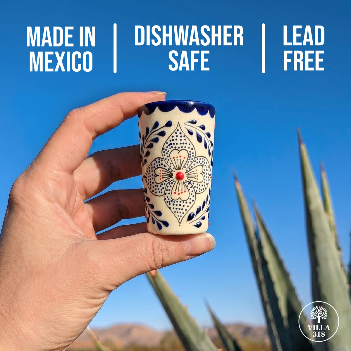 Shot Glasses, Talavera Design, Made in Mexico, Barware