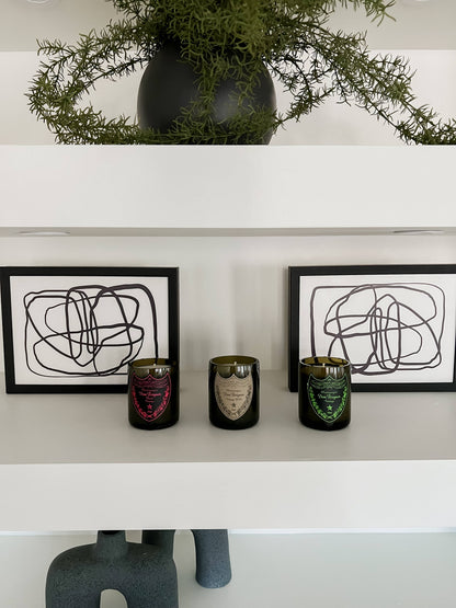 Recycled Dom P Bottle - Vintage Label Candle: Amber/Sandalwood/Leather