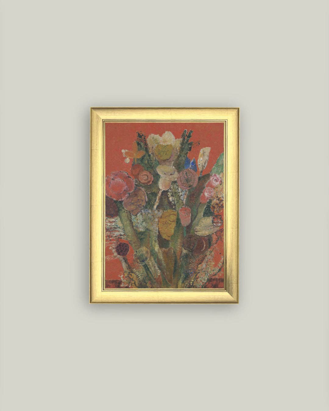 Eccentric Bouquet Framed Antique Art: 9x11