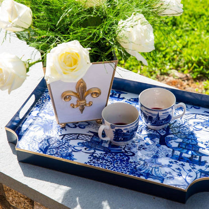 Garden Party Enameled Jaye Tray: White & Blue